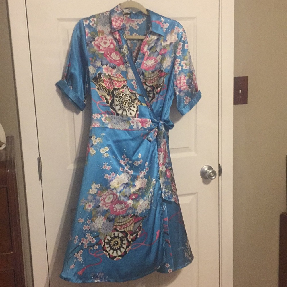 Custom made satin wrap dress